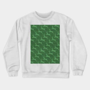 Light Green Christmas Reindeer on Dark Green Burlap Cloth Crewneck Sweatshirt